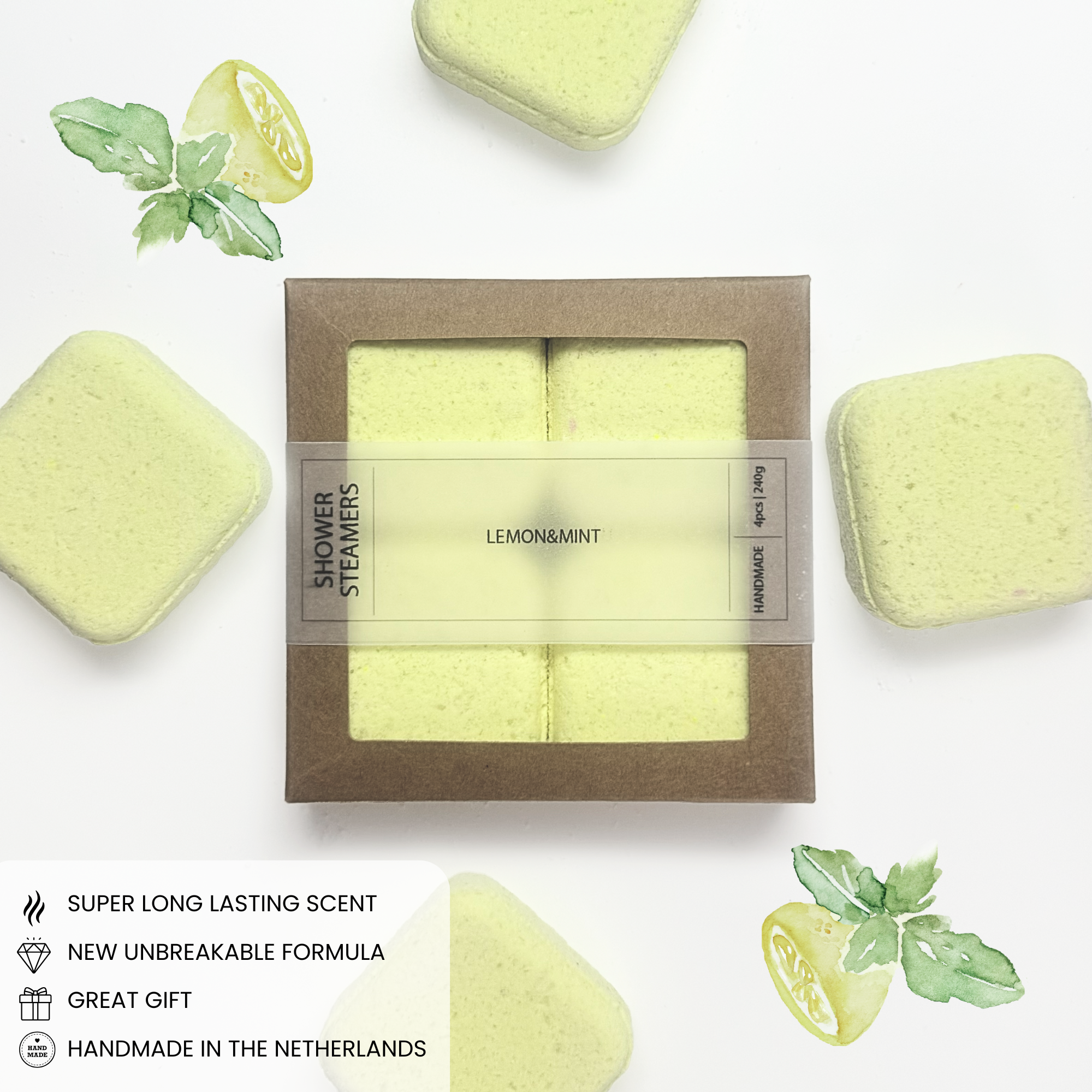 NATURAL SHOWER STEAMERS | GIFT PACK 4PCS | Lemon&Mint | 240g